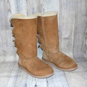 UGG Bailey Bow Tall II Chestnut Suede/Sheepskin Boots Womens Size 8